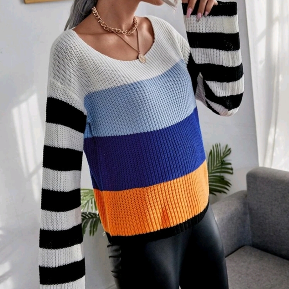 Color Block Drop Shoulder Sweater - Picture 5 of 7